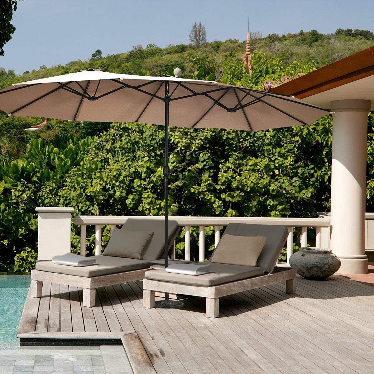 Tangkula 15 Ft Patio Umbrella Double-Sided Outdoor Market Table Umbrella with Crank (Coffee)