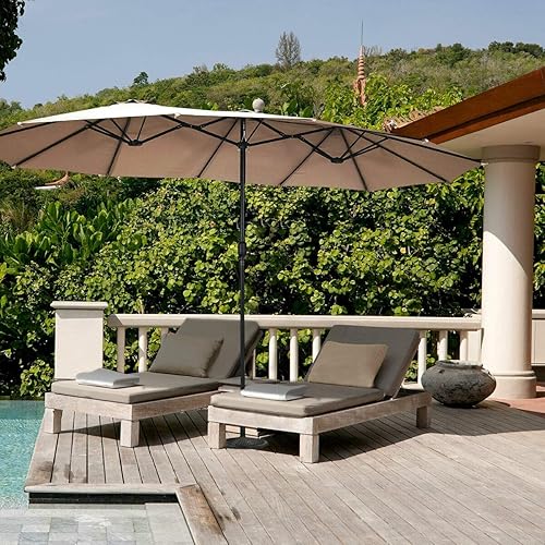 Miniatura 4 de Tangkula Sombrilla de patio de 15 pies de doble cara para mesa de mercado al aire libre con manivela (café)