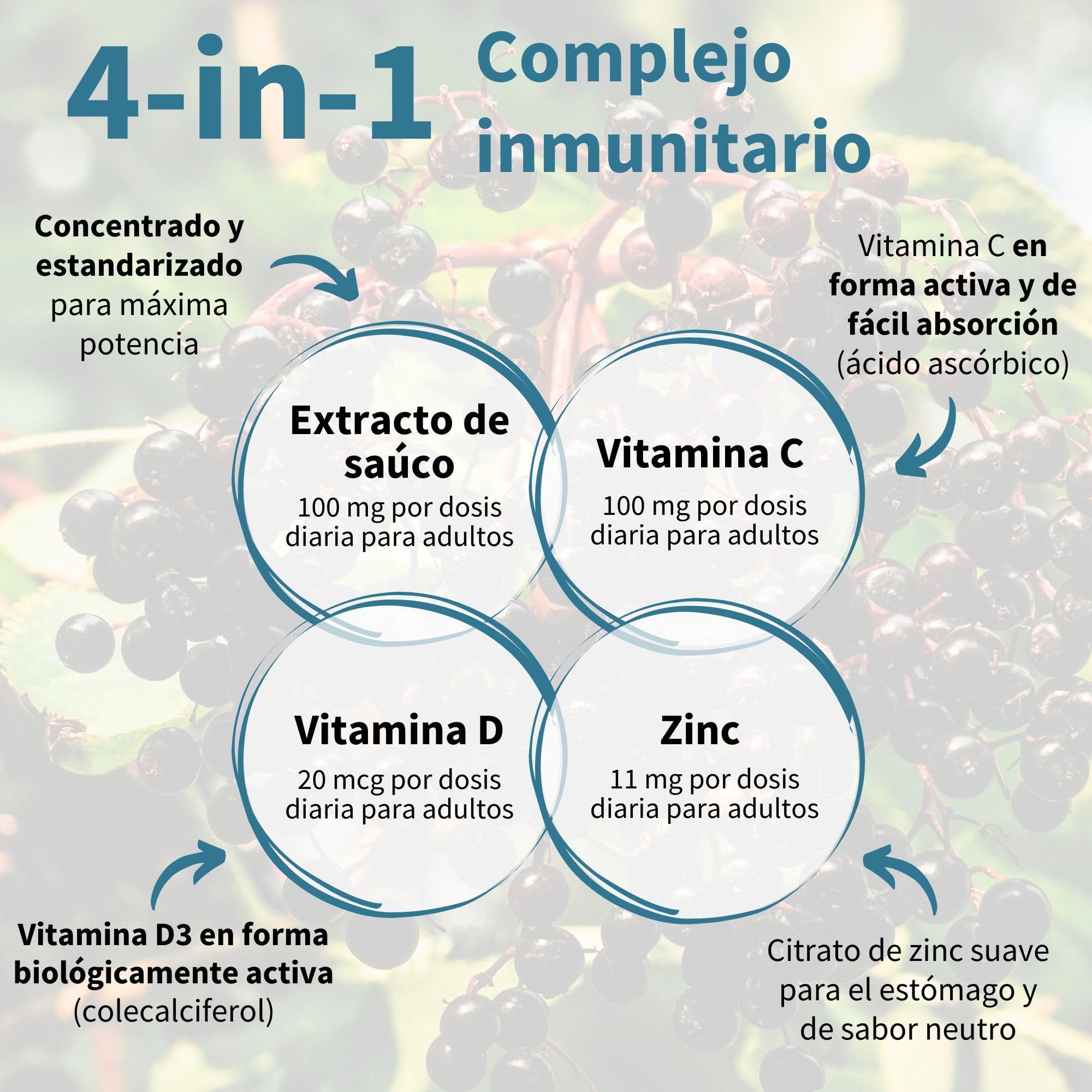 Igennus Elderberry Gummies para las Defensas Inmunitarias para Niños 4+ y Adultos, Complejo 4 en 1 con Vitamina C, Zinc y D3, Concentración 75:1, Sabor Natural, 90 Gominolas de Saúco Vegetarianas