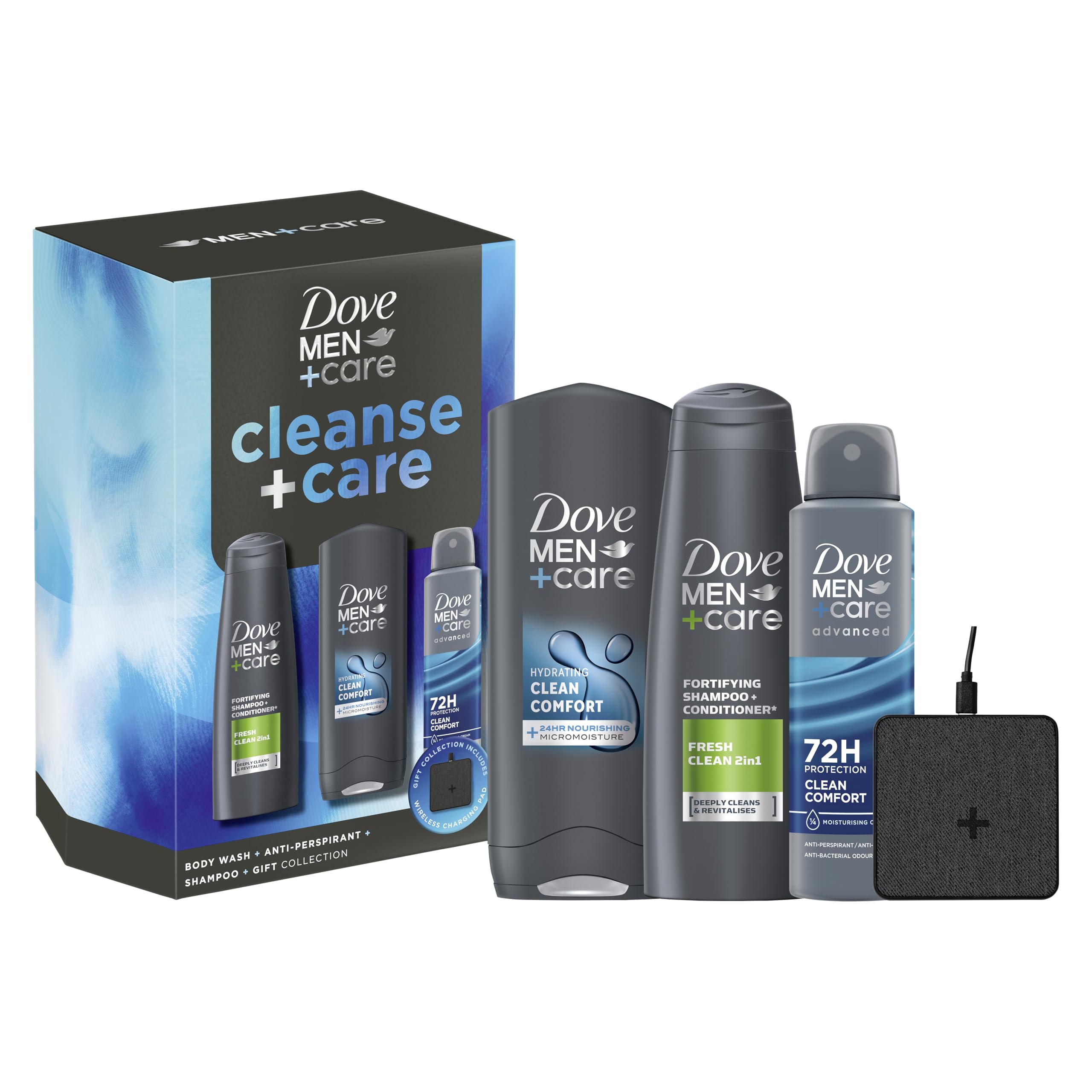 Dove Men+Care Cleanse+Care & Charging Pad Gift Set body wash, 2-in-1 shampoo & conditioner and anti-perspirant perfect gifts for men 3 piece - Image 2