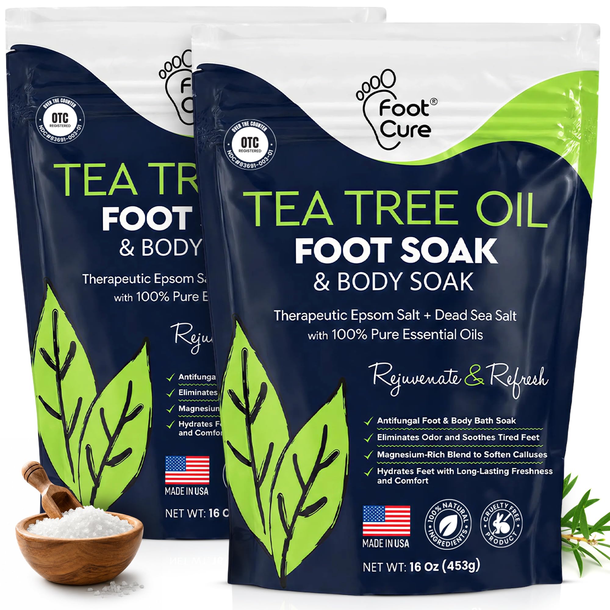 Tea Tree Oil Epsom Salt Foot Soak for Toenail Fungus Treatment, Tired Feet