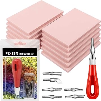Rubber Block Stamp Carving Blocks Stamp Making Kit with Cutter Tools, 12-Pack Carving Rubber Stamps for Printmaking, Printing and More