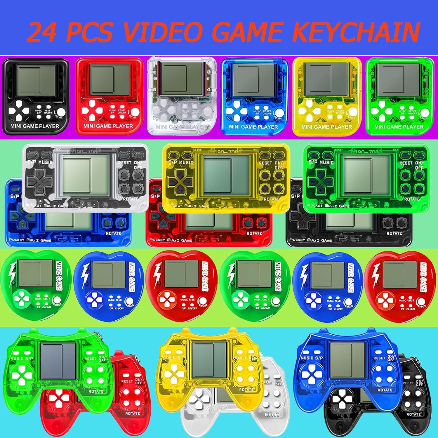 DOEA 24Pcs Video Game Party Favors for Kids, Arcade Keychain, Bulk Party Supplies for Birthday, Goodies Bags Stuffer Classroom Prizes