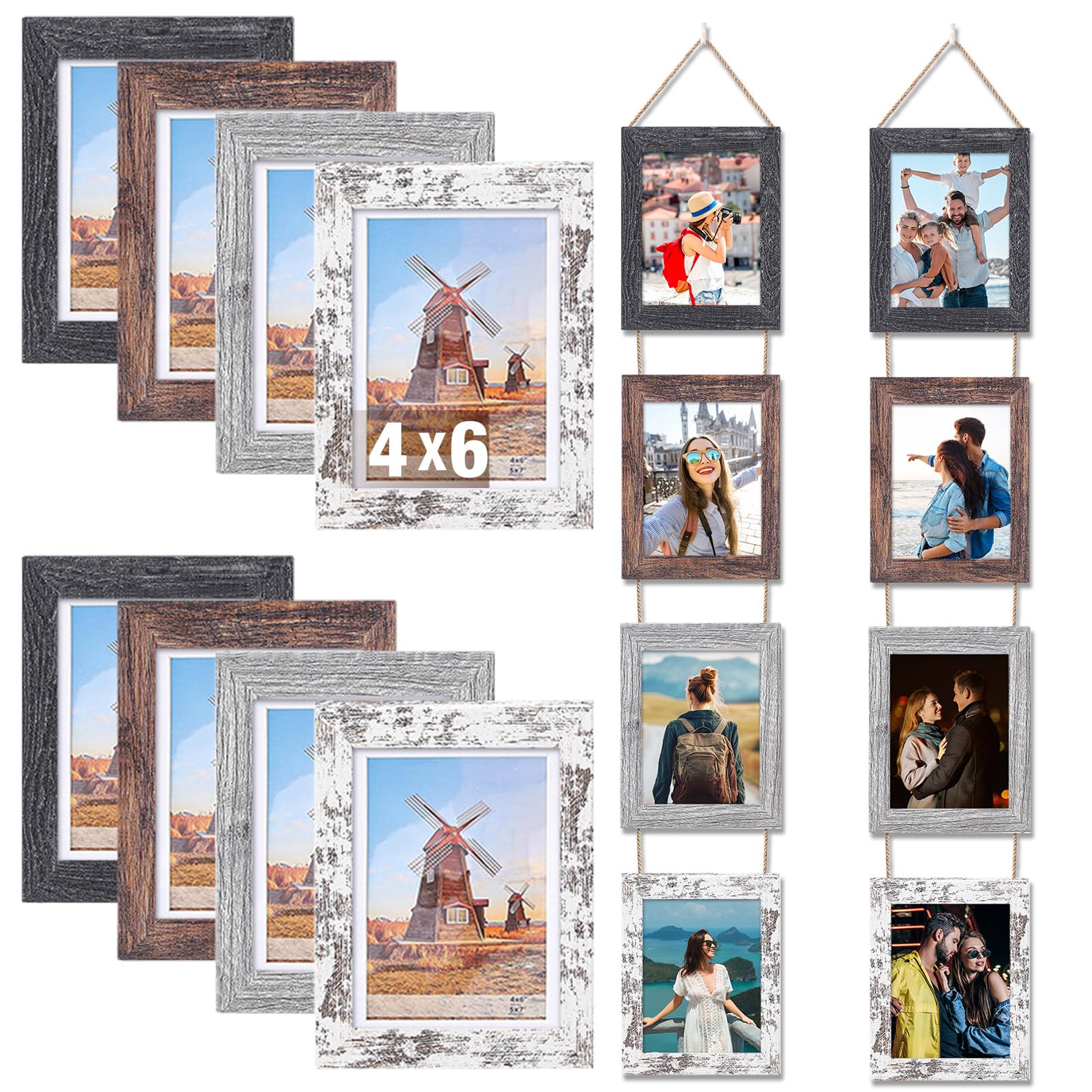 Cadres photo en bois pour collage mural de mariage et photos de famille grand format vertical