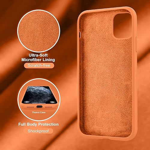 Miniatura 5 de Thomo Funda para iPhone 11 Pro Max soporte de anillo de silicona líquida forro de microfibra antiarañazos, funda protectora de cuerpo completo para