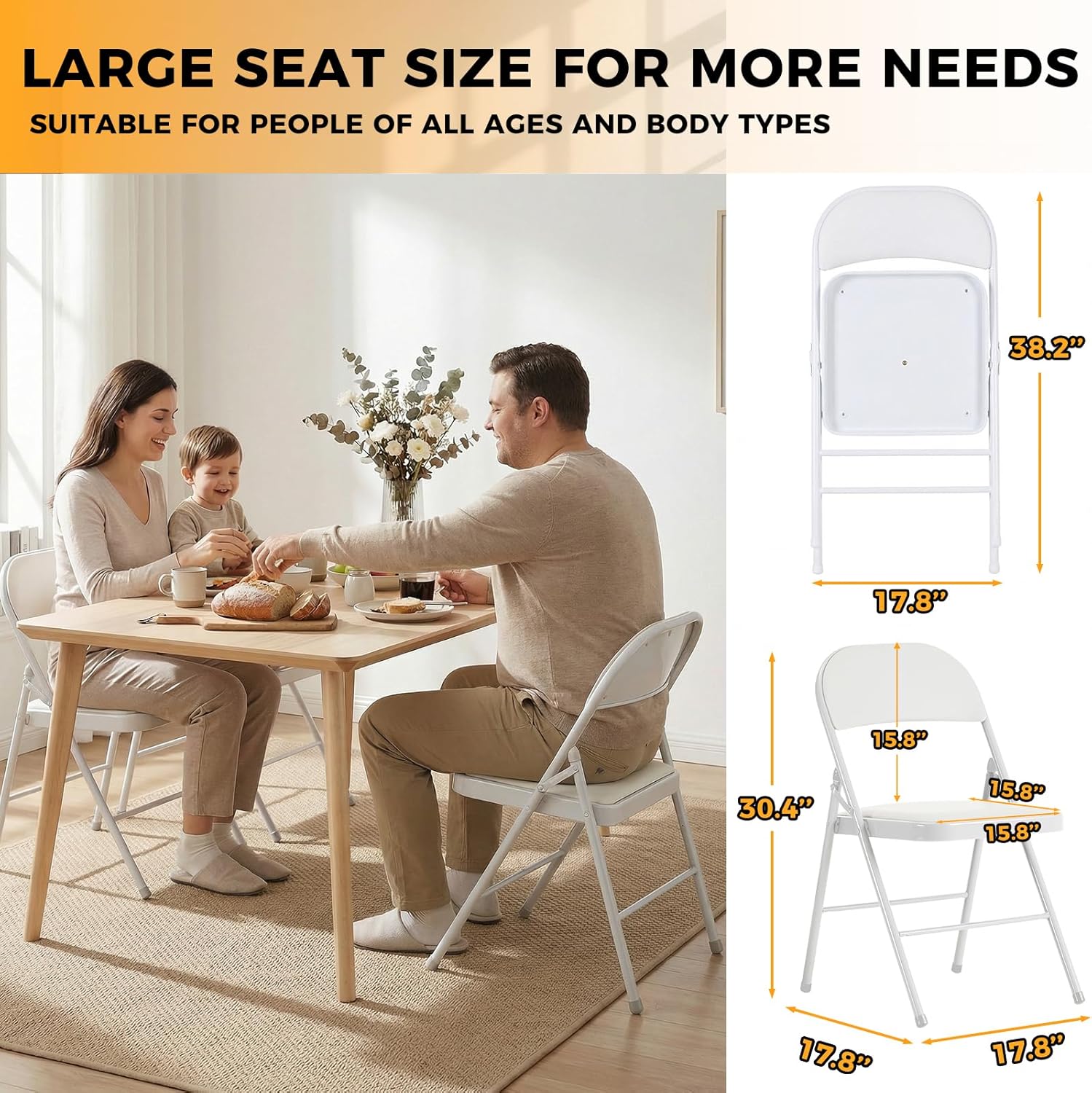 1 Pack Folding Chairs with Cushion, Comfortable Padded Foldable Dinning Chairs, Heavy Duty Metal Chair Portable for Indoor Outdoor Family Gathering Party Event Wedding Office Meeting Church Seating