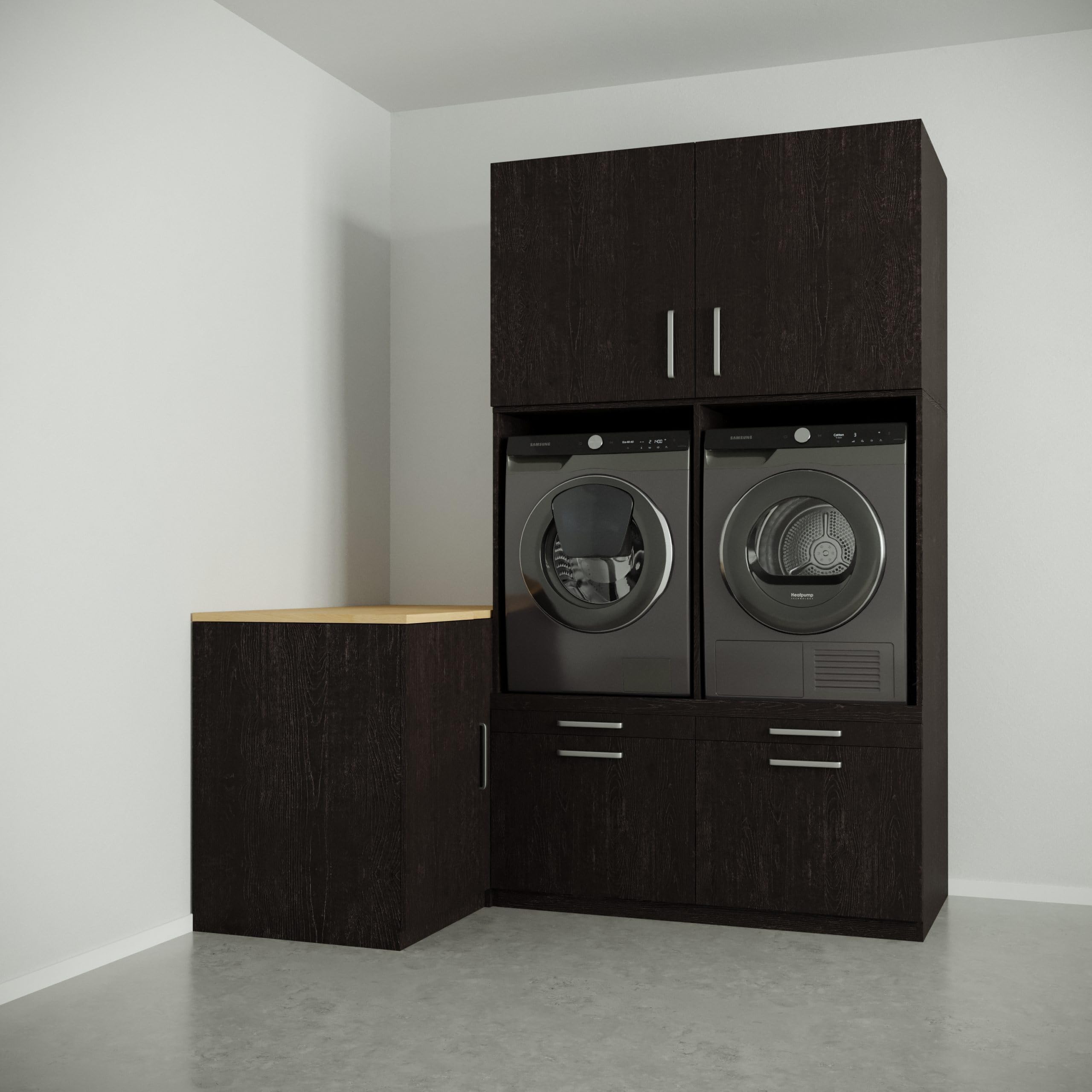 Lavadora Gabinete Ciudad del Cabo - Lavadora elevadora - Conversión a máquina - 700(D)*2030(B)*2350(H) mm - Negro - Diseño elegante, que ahorra espacio y ergonómico - Fácil de colocar