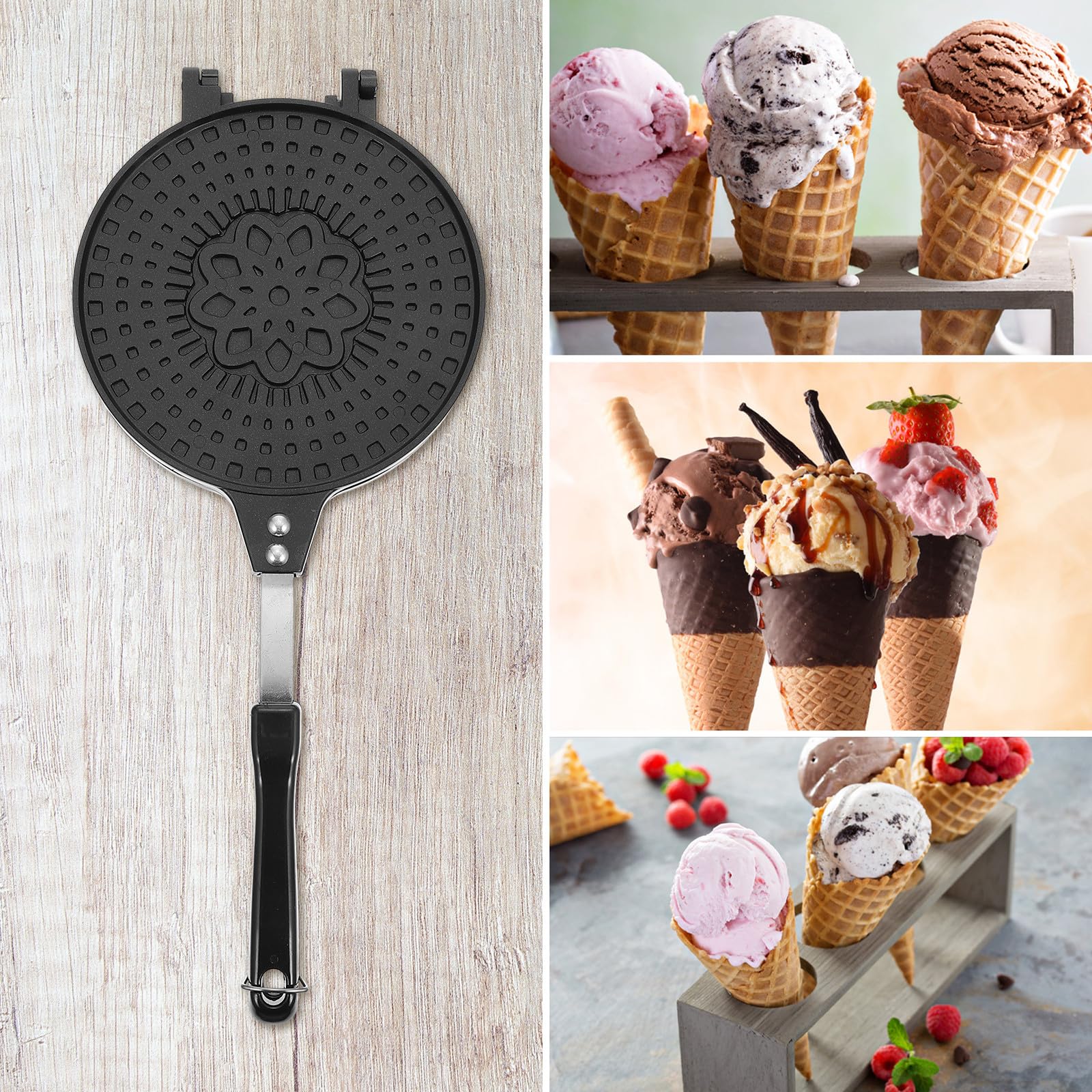 ibasenice Moule à Glace Antiadhésif en Alliage D'aluminium 17 Cm, Poêle à Œufs Roulés pour Gaufres et Cornets de Crème Glacée, Cuisson Uniforme pour Desserts Maison