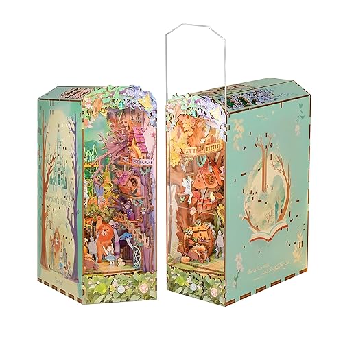 Tonecheer DIY Book Nook Kit, Dorothy's Journey 3D Puzzle Wooden Fairy Tales Miniature House Kit for Adults, Booknook Set Dollhouse Bookshelf Decor Bookend with Dust Cover and LEDs Ideal Gifts - Dorothy's Journey