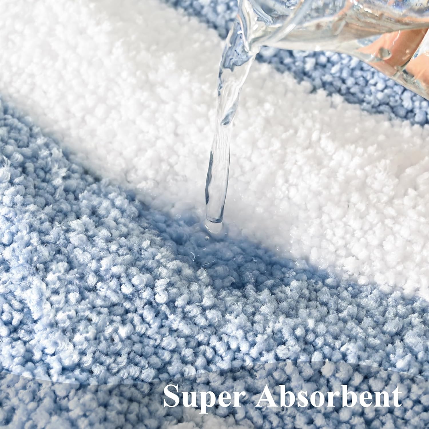 QJHOMO Blue and White Cute Bathroom Rugs Non Slip Bath Mat Modern Aesthetic Bathroom Decor, Geometric Striped Bath Rug Soft Fluffy Floor Mats, Thick Microfiber Carpet Machine Washable (18x26 inch) - Image 4