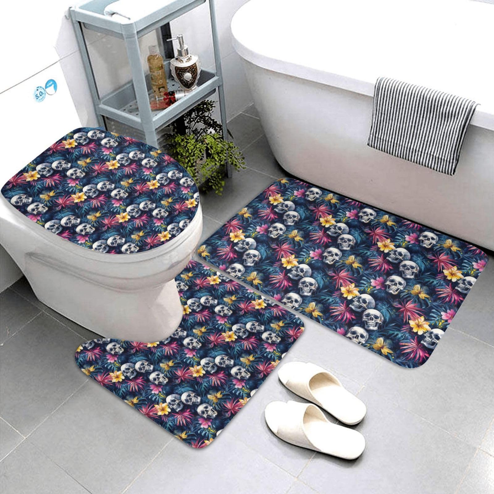 Tapis de salle de bain hawaïen pour baignoire et WC lot de 3 tapis doux