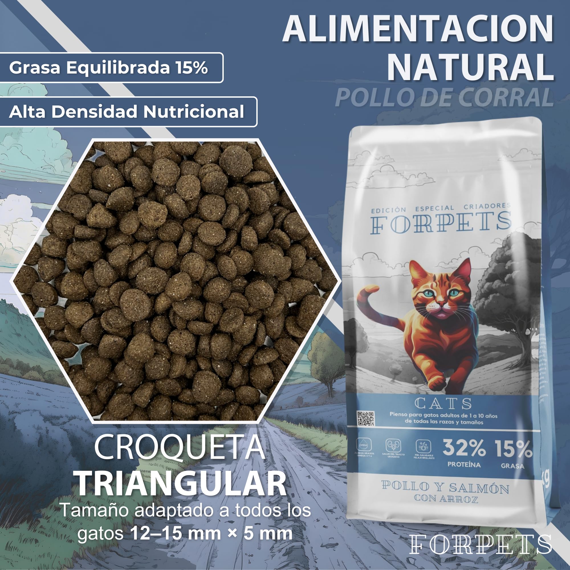 Pienso para Gatos Adultos con Pollo y Salmón | Salud Urinaria, Pelo Brillante y Digestión Sensible | Alto en Proteína, Sin Gluten | Razas Pequeñas y Medianas | FORPETS Cats - 3