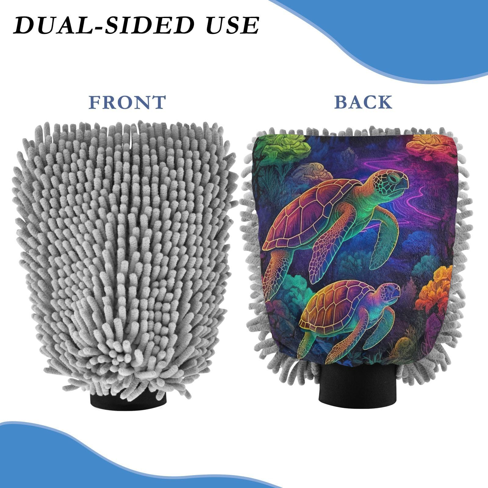 Flradish 2 Pack Colored Turtle Car Wash Mitt Chenille Microfiber Lint-Free Scratch Free Ultra-Soft Absorbent Car Wash Mitt 10.2x7.09 Inch