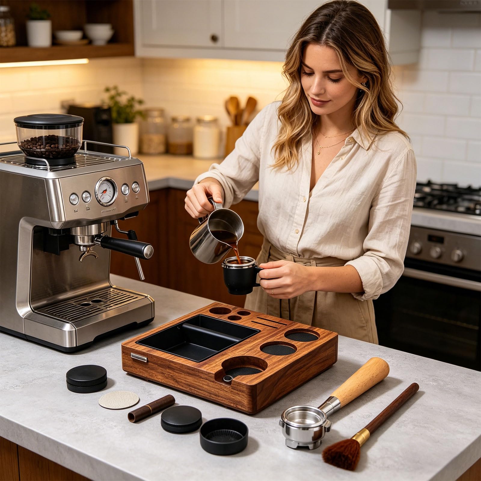 Robuste Pekannuss Kaffeezubehör Aufbewahrung mit elegantem Design, Ihrer Küche EIN natürliches Kaffeetablett aus Holz verleiht