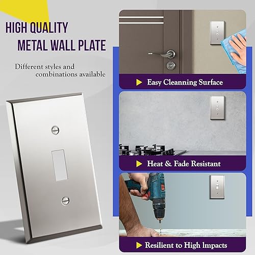 Miniatura 4 de ENERLITES Placa de Pared Metálica para Interruptor de Luz de Palanca, Acero Inoxidable 201, Resistente a la Corrosión, Tamaño Estándar 1-Gang 4.50"