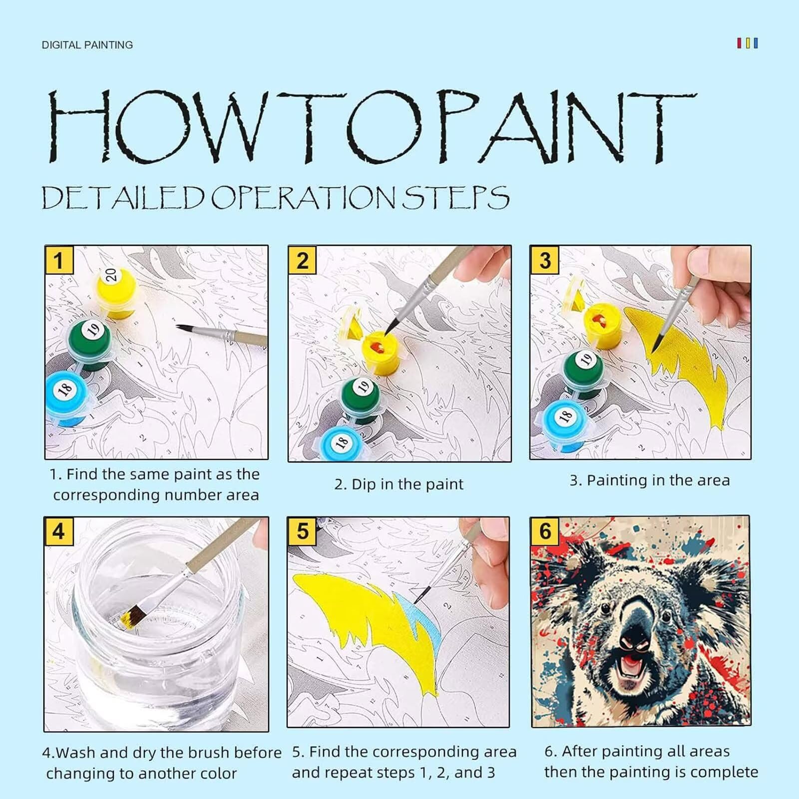 TARATH Peinture Par Numéros Koala 20x20 Cm Avec Cadre – Kit Enfant & Adulte Débutant, Animaux Mignons