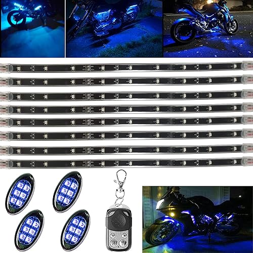 NBWDY 6 unids azul motocicleta LED kits inalámbrico RF control remoto LED submarino Iluminación tiras para motocicleta Golf carro ATV UTV scooter