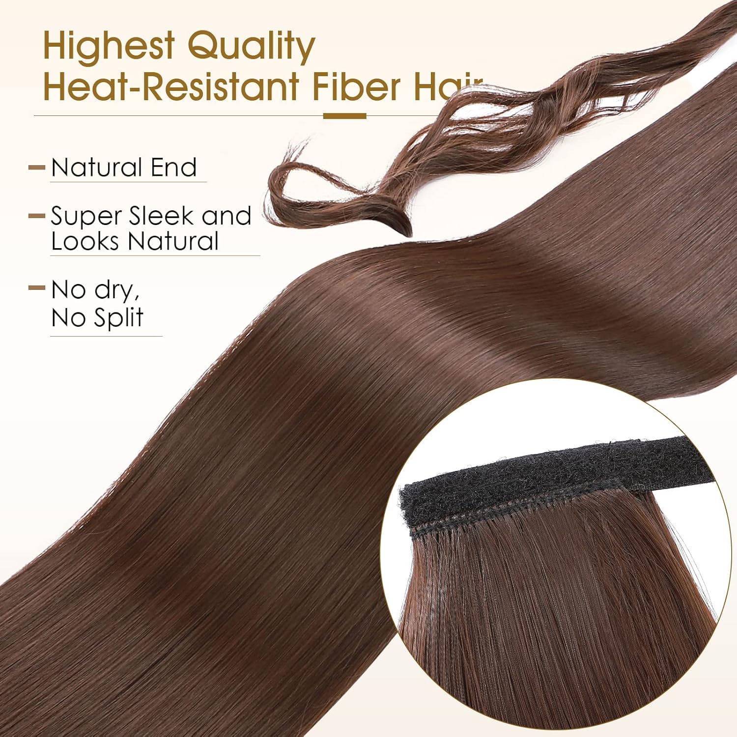 Benehair Cola de Caballo Extensiones 81 cm Largo Liso Coleta Postiza Pelo Natural Postizos de Pelo Natural Sintética Ponytail Extension para Mujeres Marrón
