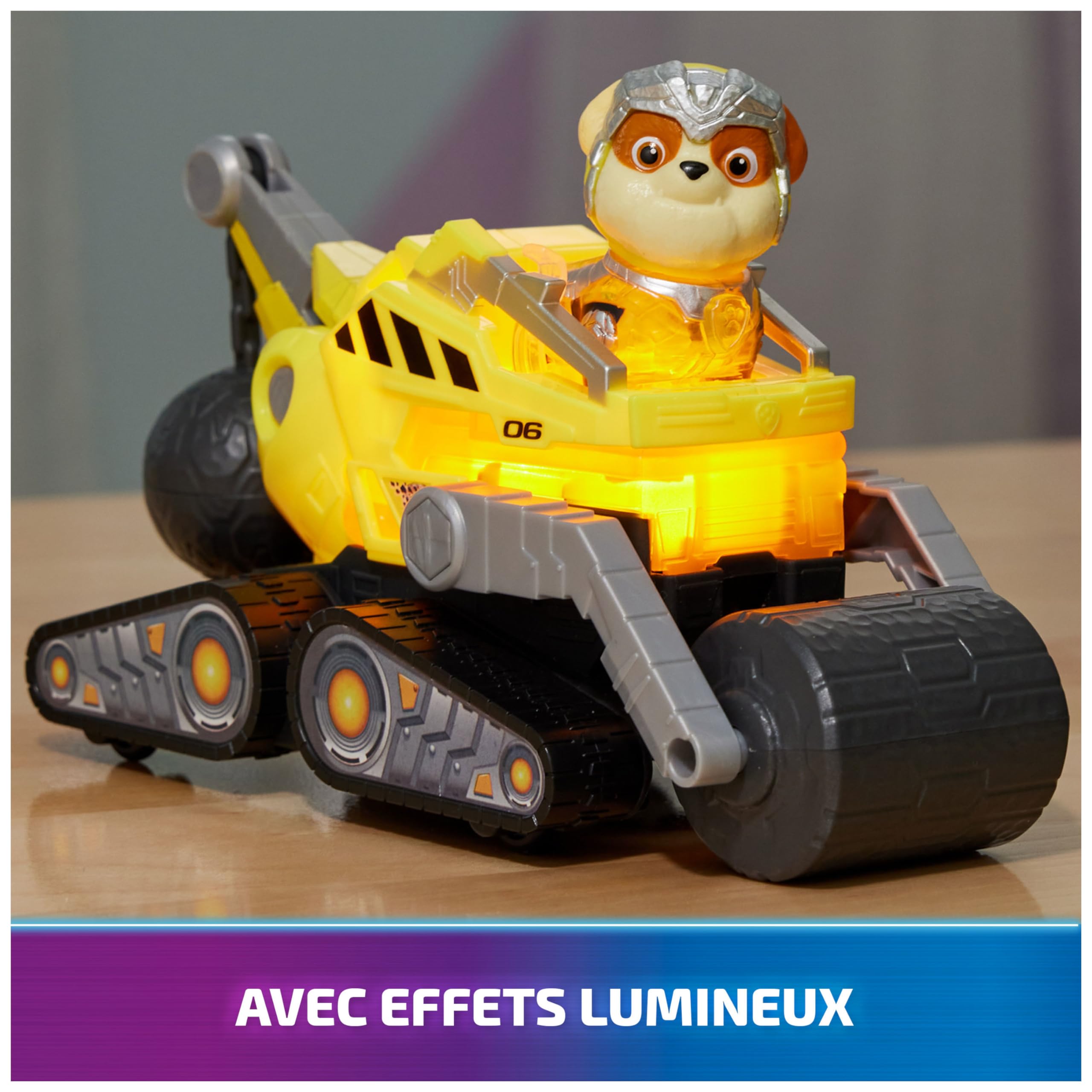 Paw Patrol - Pat Patrouille - Véhicule + Figurine Ruben du Film - Voiture Figurine À Collectionner - Sons Lumières - Pat Patrouille Jouet - Voiture pour Enfant 3 Ans et +