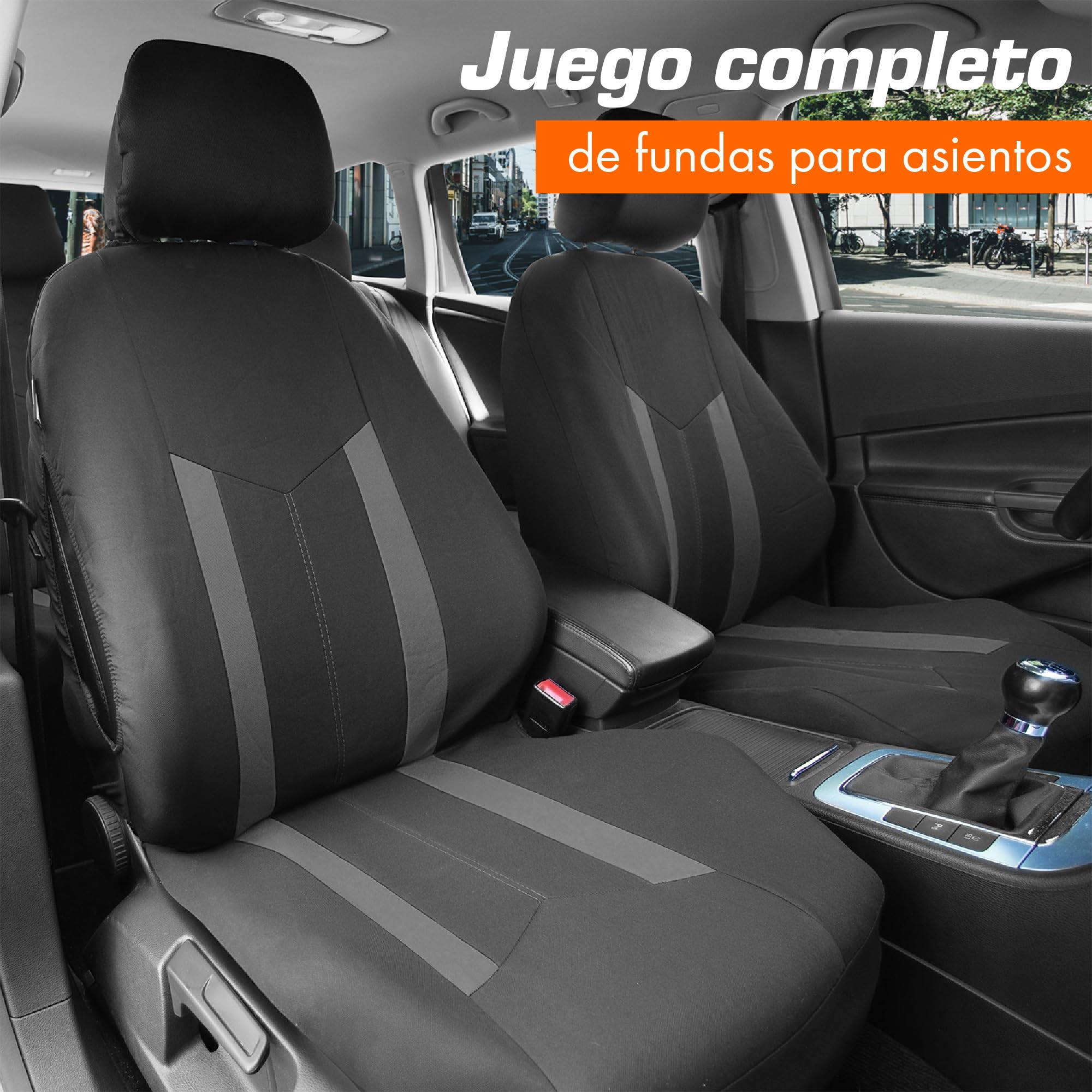 Upgrade4cars Fundas Asientos Coche Universales Negro Gris | Universal Funda de Asiento para Delantero y Trasero