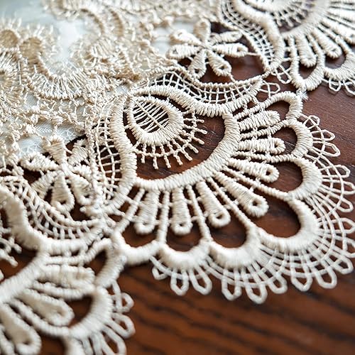 Miniatura 5 de ARTABLE Manteles individuales redondos de encaje bordados para decoración del hogar, mesa de comedor (12 x 18 pulgadas, juego de 2 piezas, marrón