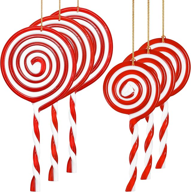 MELLIEX 6pcs Christmas Lollipops Decorations Plastic Lollipops Ornaments for Christmas Tree Hanging Twisted Red and White