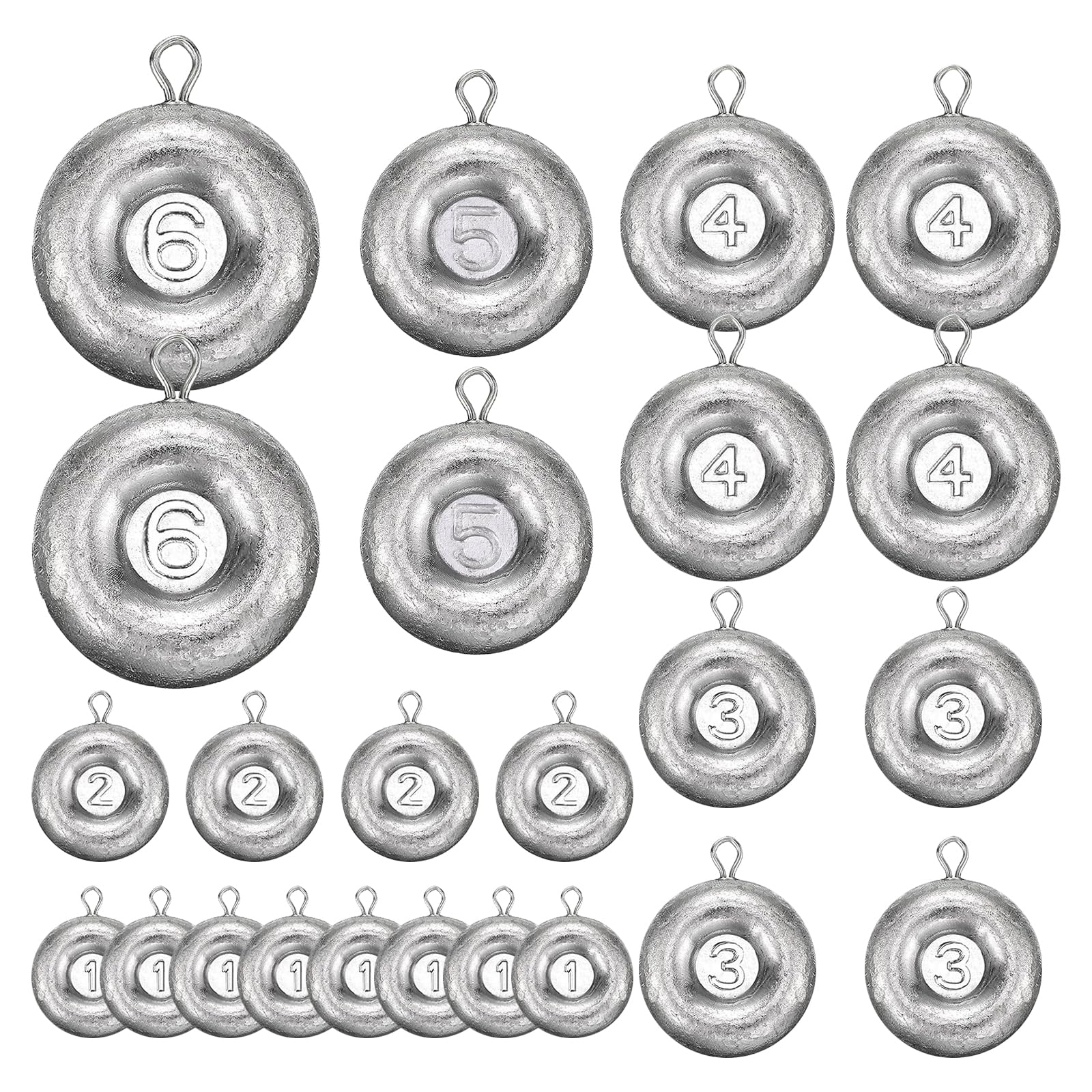 Chris.W 24 Pcs Fishing Coin Sinkers Weights Disc Sinker Fishing Sinkers Surf Fishing Weights Inline Trolling Sinkers Weights Kit for Catfishing Trolling Surf Fishing Tackle 1oz 2oz 3oz 4oz 5oz 6oz