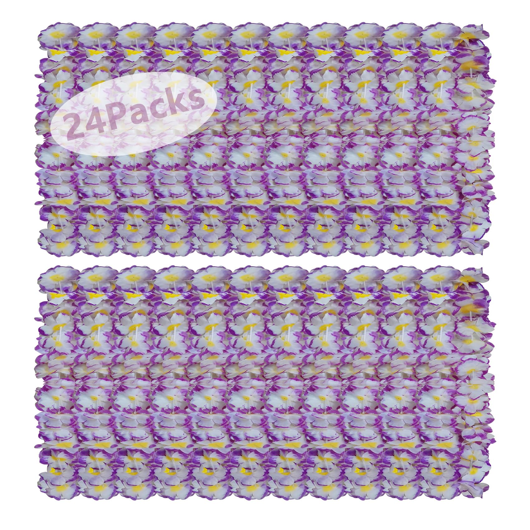 Forellfit Leis for Luau Party, 24-Pack Hawaiian Necklaces for Tropical Bulk Flower Single Color Lei Set, Birthday Beach Party Favors (24-Purple)
