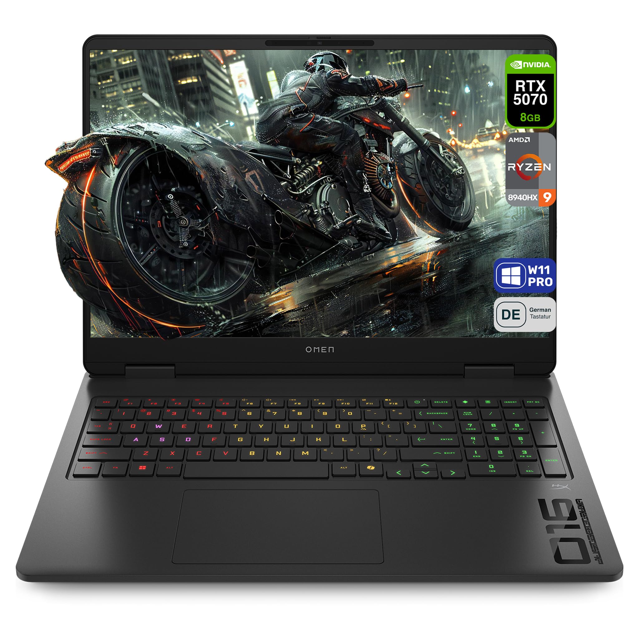 HP Omen 16 Gaming Laptop, AMD Ryzen 9 8940HX, 64 GB DDR5 RAM, 1 TB PCIe SSD, 16" FHD (1920x1200) IPS 144Hz Display, Nvidia Geforce RTX 5070, Deutsches Tastatur, Windows 11 Pro, Shadow Black