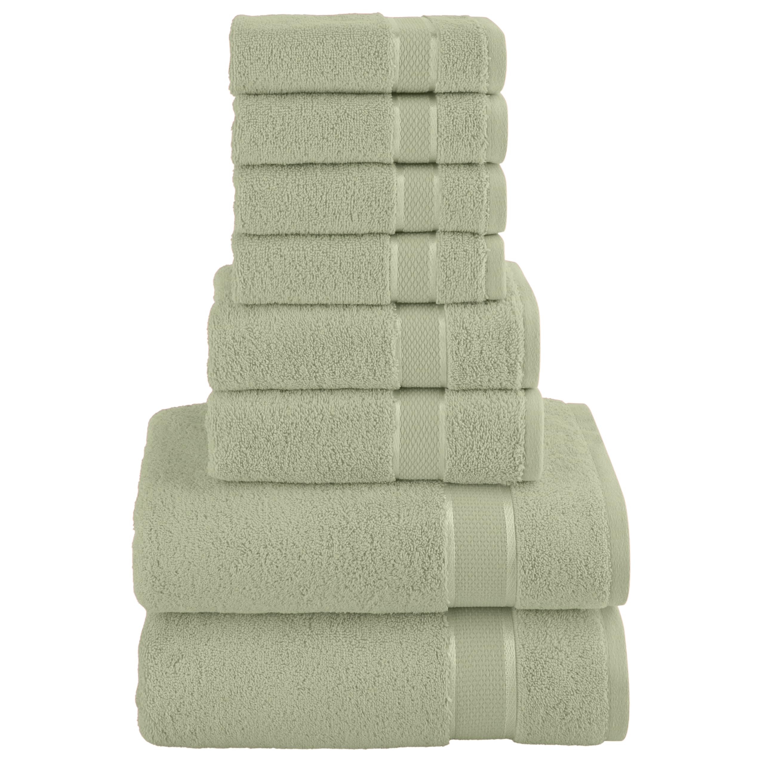 Elegant Comfort Premium Cotton 8-Piece Towel Set, Includes 4 Washcloths, 2 Hand Towels and 2 Bath Towels, 100% Turkish Cotton - Highly Absorbent and Super Soft Towels for Bathroom, Mint Green