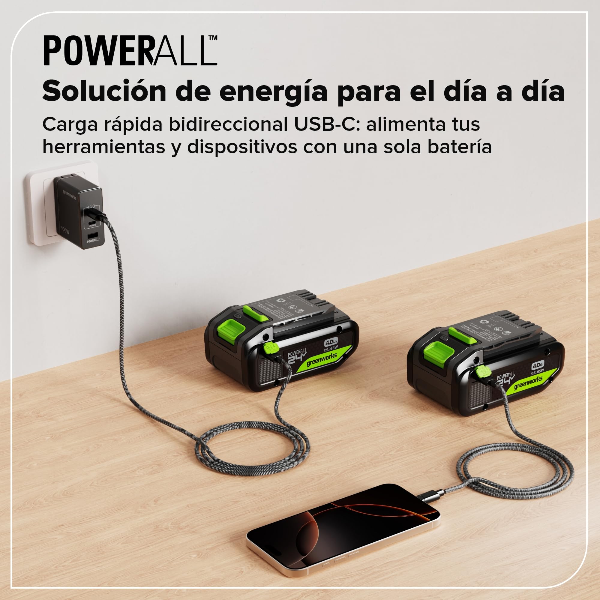 Greenworks TwinPack 24V 4Ah Batería Recargable de Alta Potencia USB-C Batería de Iones de Litio Compatible con Todos los más de 200 Dispositivos Greenworks 24V, 2 años de garantía - K2D8NNA