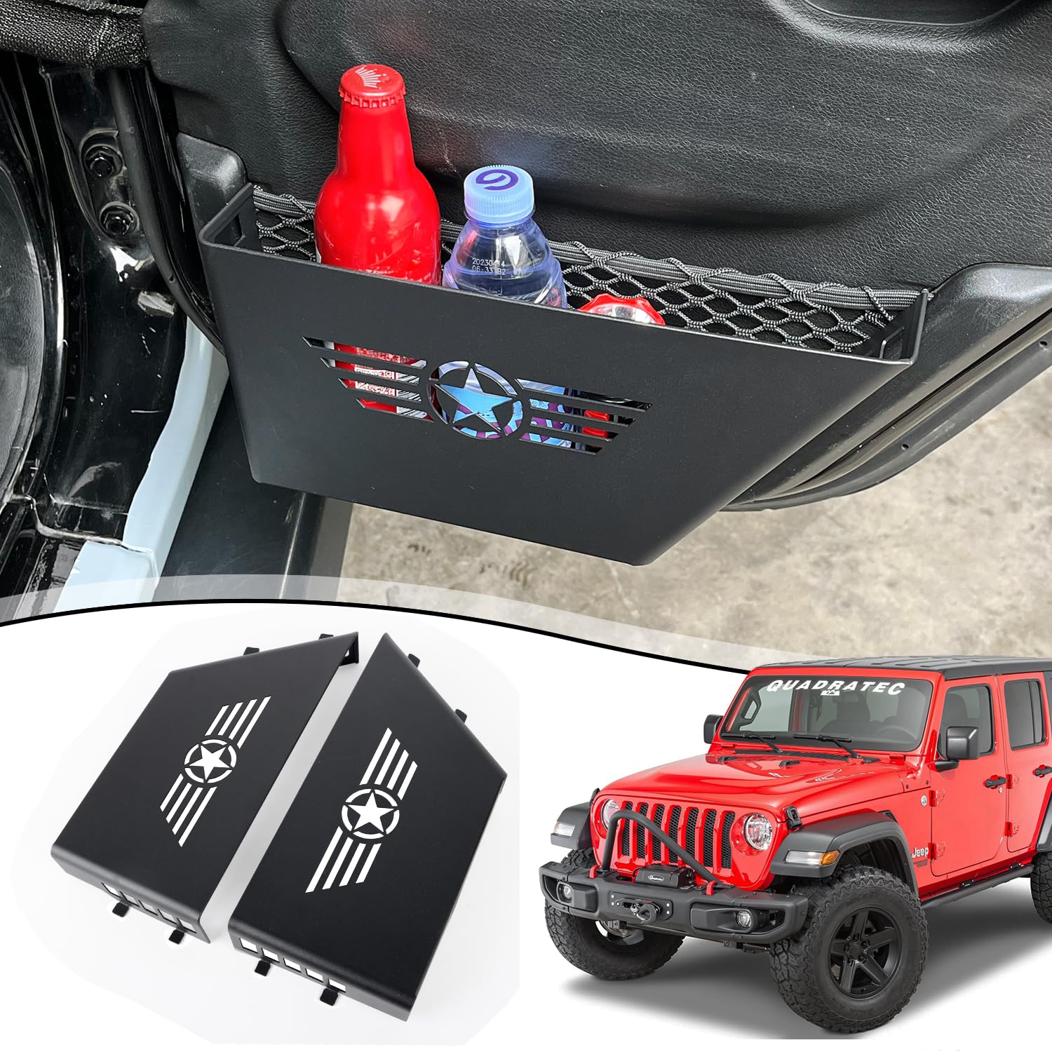 Z8Metal Rear Door Storage Pockets Compatible with 2018-2025 Jeep Wrangler JL JLU JT Side Organizer Storage Box Replace Sagging Nets