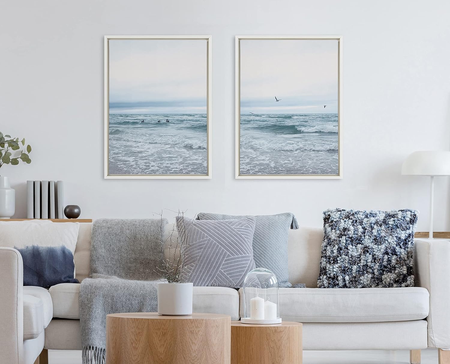 Ocean Swim Coastal Canvas Art Set with White Frame, 18x24