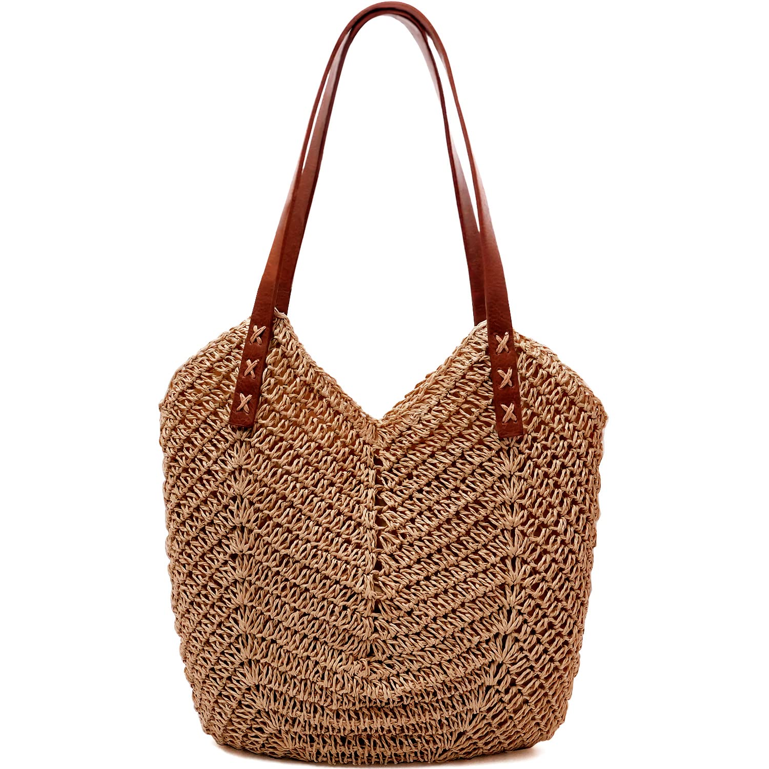 Sac à Main En Paille Pour Femme - Grand Sac De Plage D'été 40x60cm - Style Bohème, Fait Main, Léger Et Spacieux