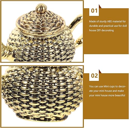 Miniatura 9 de Toyvian 112 Mini juego de té en miniatura para casa de muñecas, mini tetera de metal, taza de té para manualidades, adorno de paisaje en miniatura,