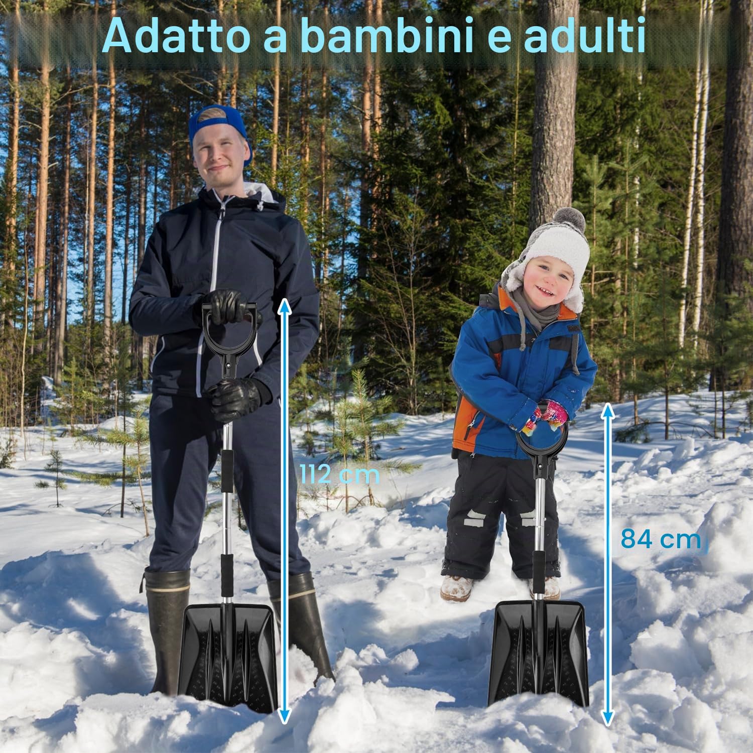 LESOLEIL Pala da neve per vialetto auto, kit 3 in 1 pala da neve portatile con raschietto per ghiaccio e spazzola da neve, rimozione del ghiaccio da neve, per giardino, campeggio, auto e emergenza