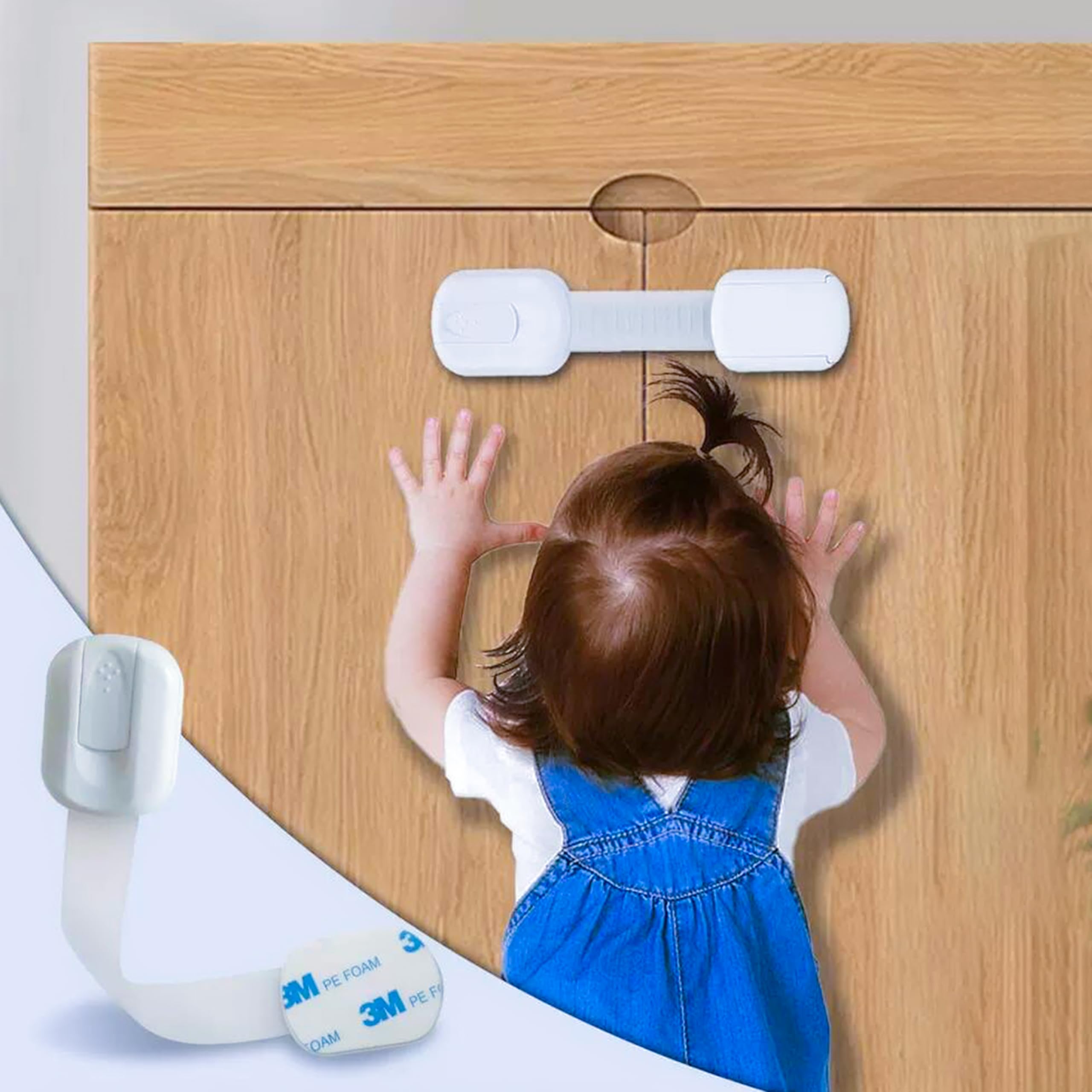 Lot de 10 verrous de placard sécurité enfants bébés tiroirs armoires longueur réglable blanc