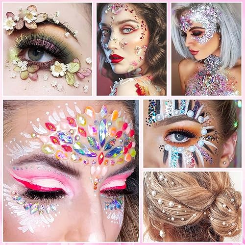 Face Makeup Glue for Rhinestones, Shynek Cosmetic Face Glitter Glue Long Lasting Waterproof Face Glue Adhesive for Eye Jewels Face Gems Rhinestone Chunky Body Glitter(2)