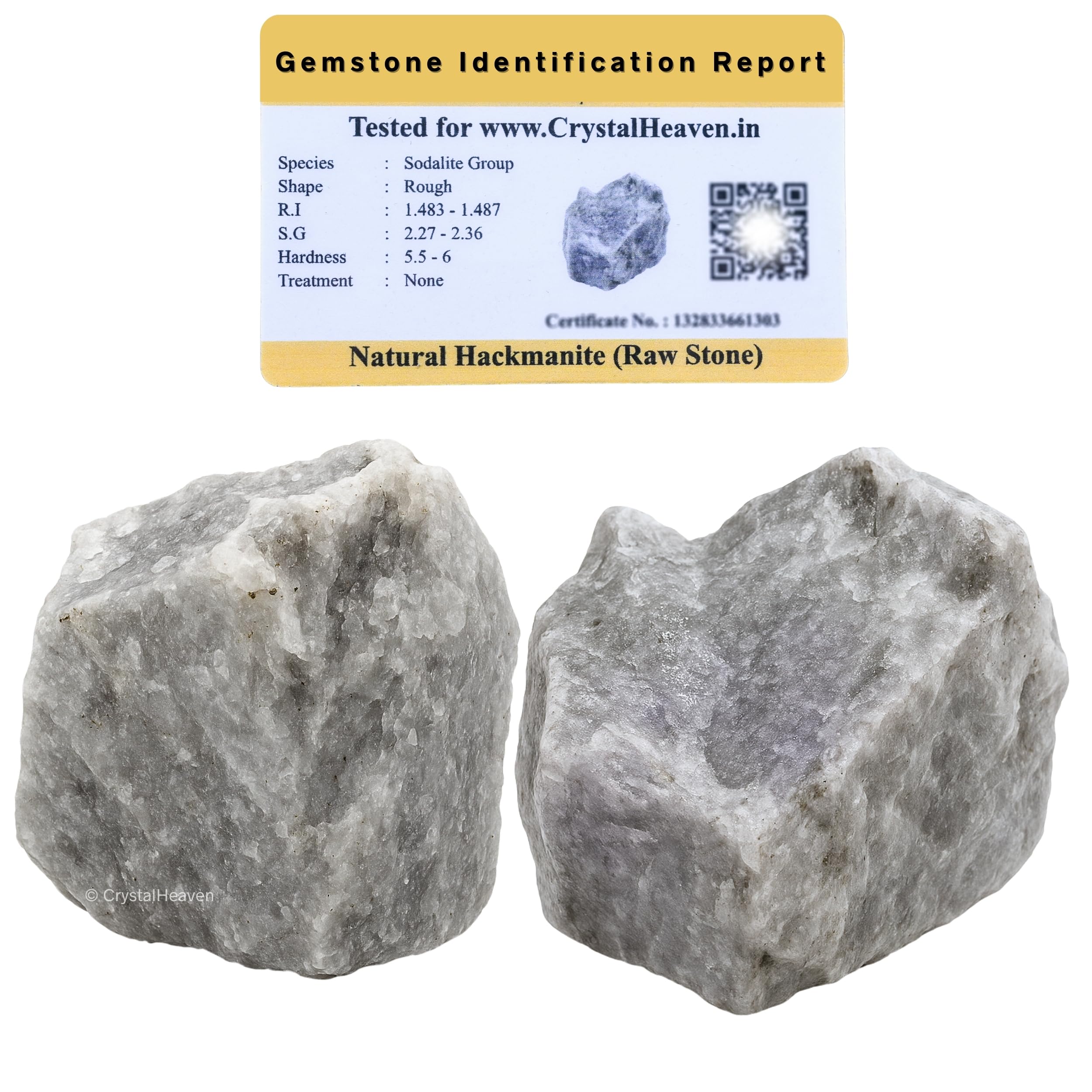 Crystal Heaven Certified Hackmanite Crystal Healing Rough Stone, Natural Raw Crystals for Manifestation, Meditation and Reiki Healing (2 Pieces)