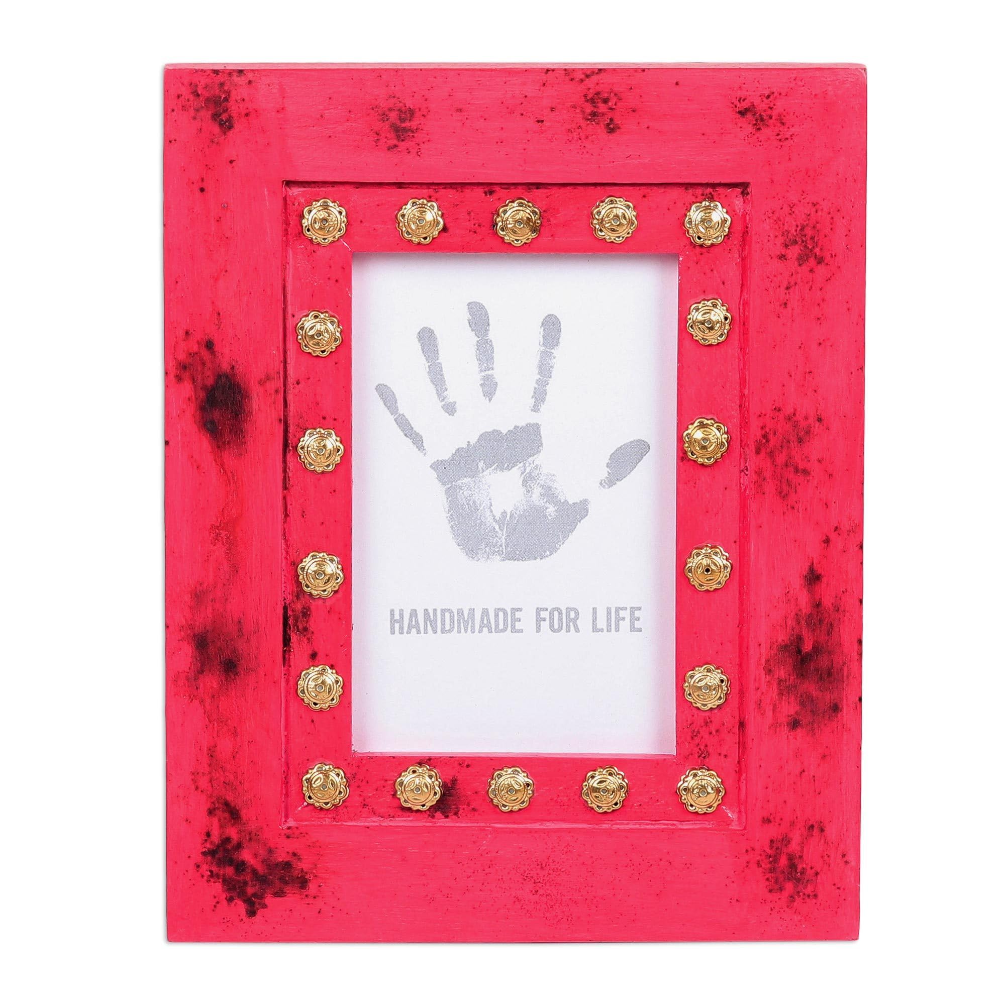 Cadre photo en bois brillant rose NOVICA déco de table de chevet fleurie