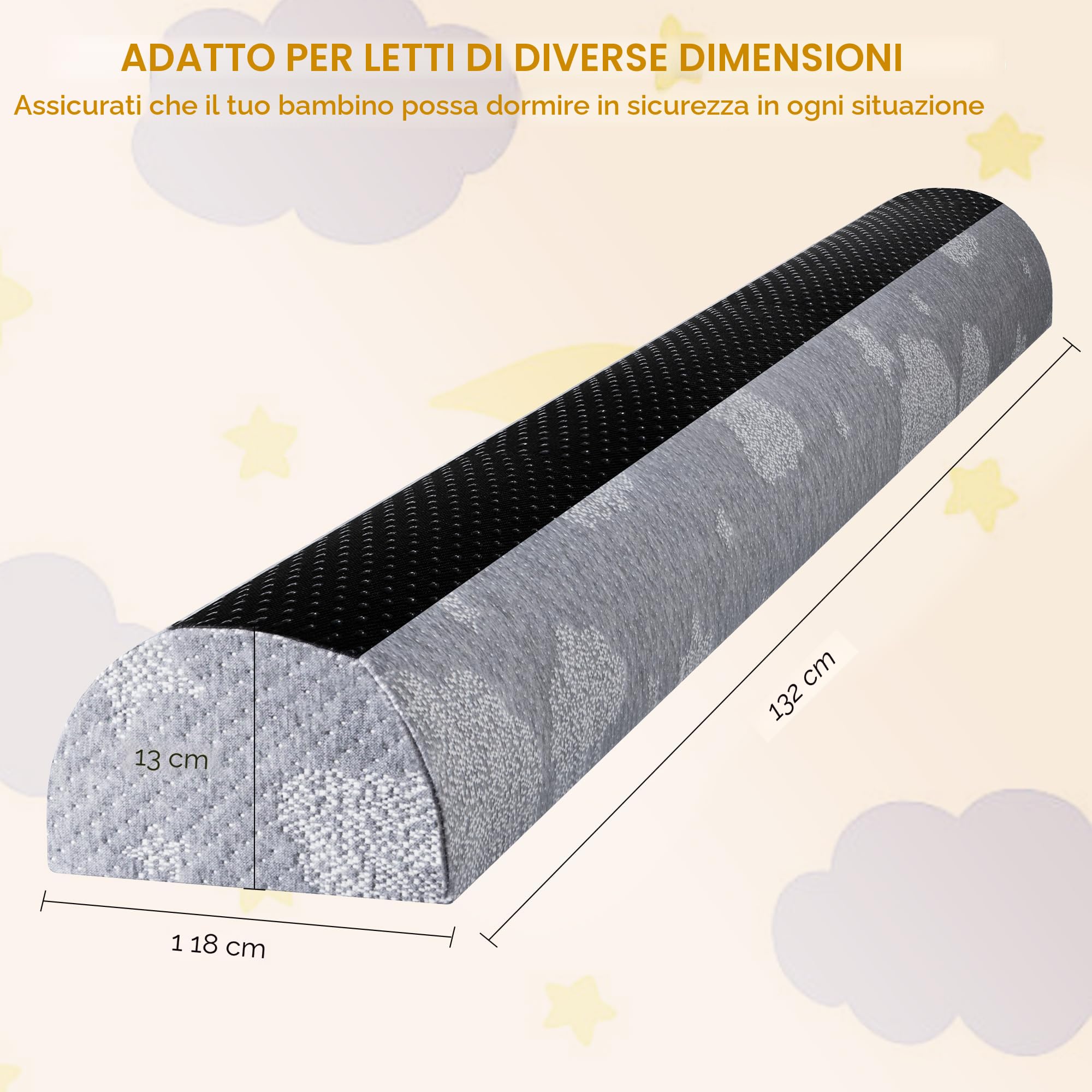 Sponda Letto Bambini - Guardia Paracolpi in Schiuma con Pastiglie Antiscivolo - Copertura Rimovibile Morbida Impermeabile e Lavabile - per Bambini, Ragazzi o Anziani