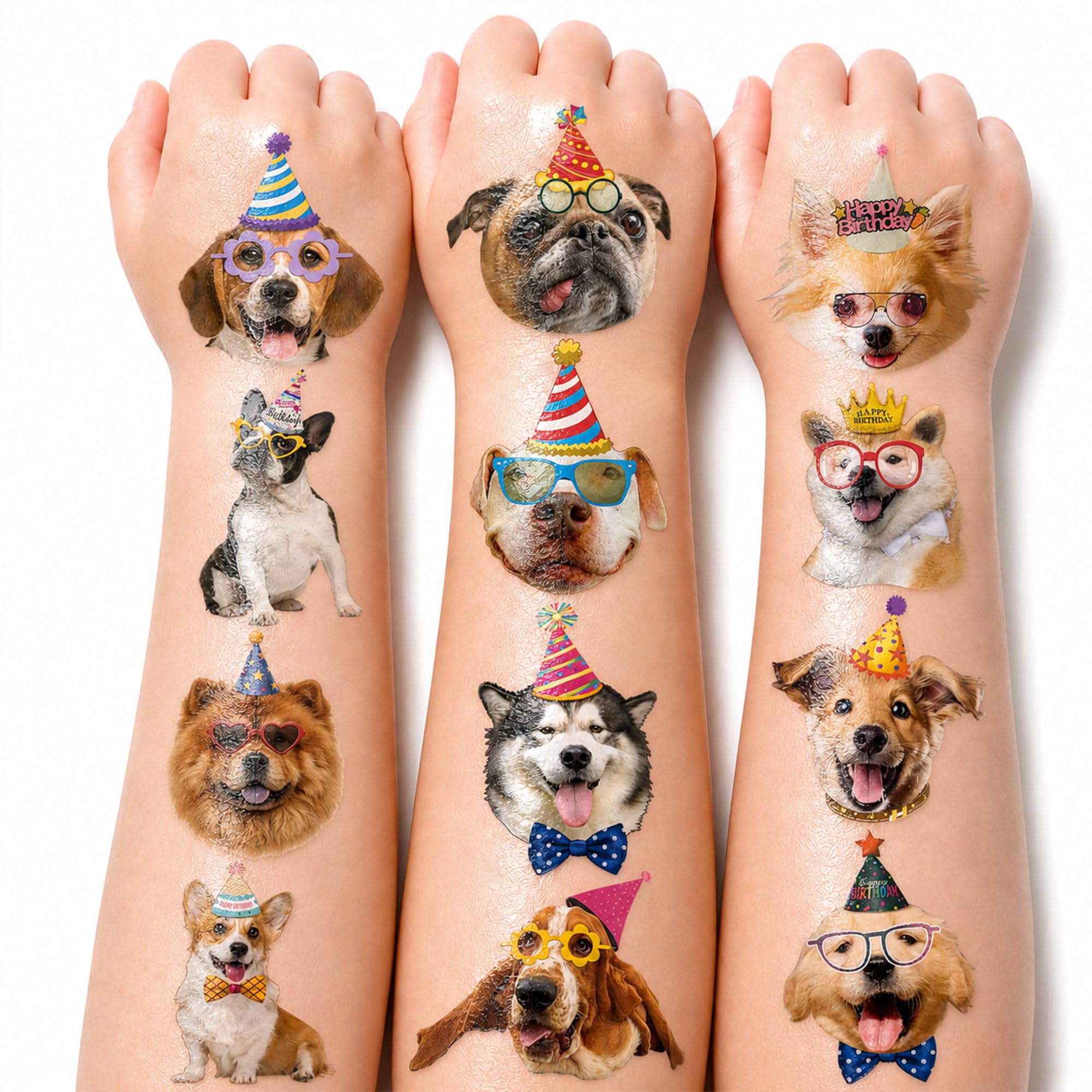 91TATTOOS 96 Tatuajes Temporales Precortados De Perro Y Cachorro Para Niños Recuerdos Suministros Y Decoraciones Para Fiestas De Cumpleaños Temáticas Pegatinas De Tatuajes Falsos De Animales