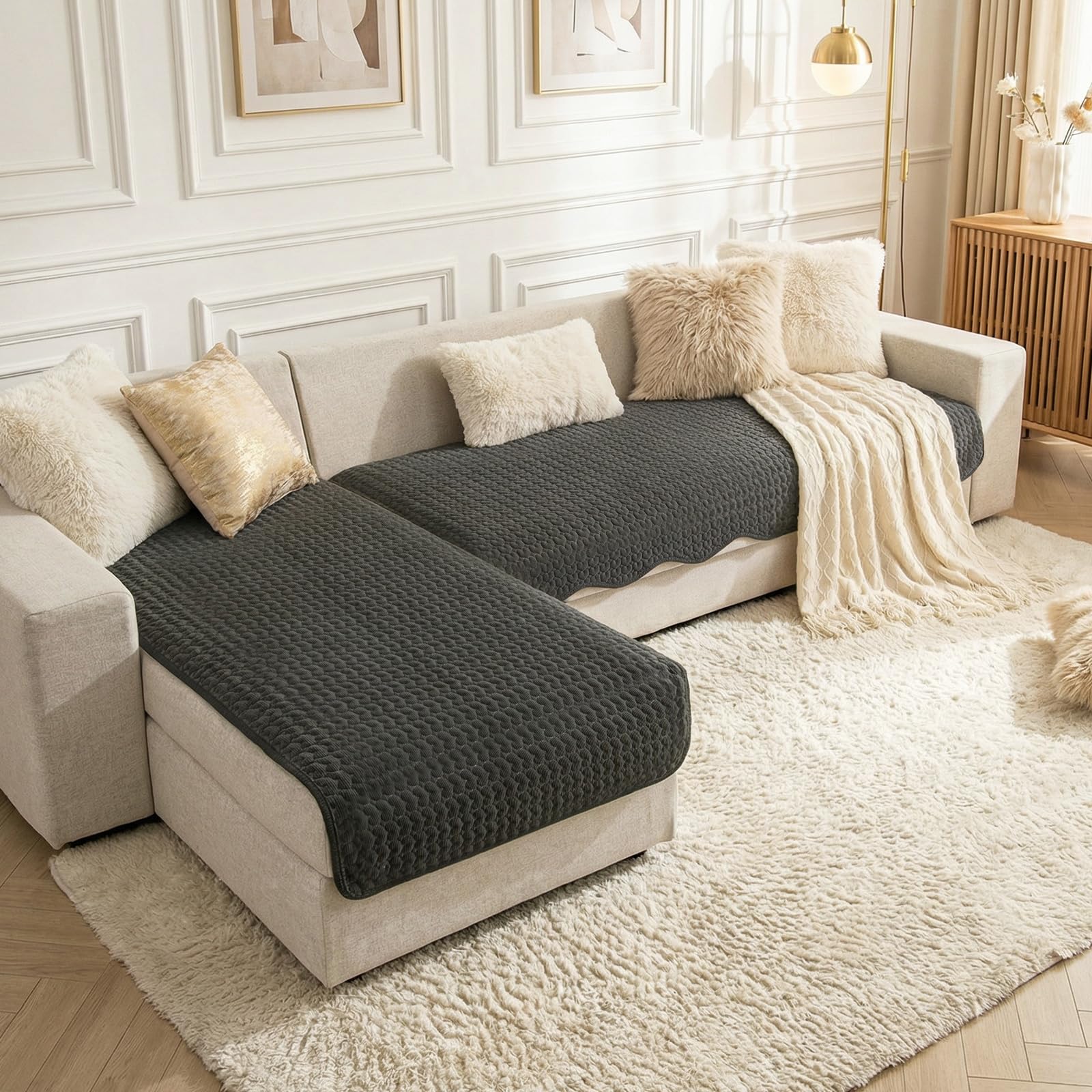 Topchances 2 Pack Sofa Covers 1 2 3 4 Seater Useful Non Slip Sofa Slipcovers,2026 New Corduroy Sofa Cushion,Sofa Protectors from Protectors Pets/Kids/Dogs (Dark Gray,S:90x160+90x180cm,2 PCS — image 1