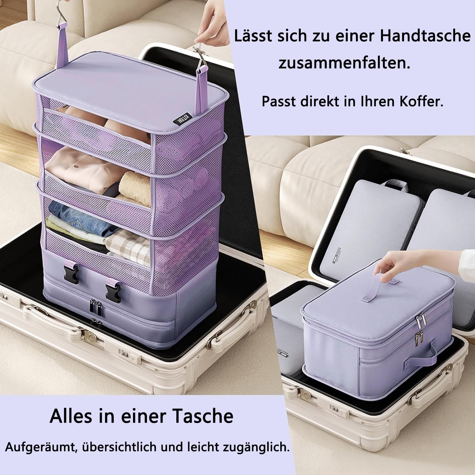 SUGODA Organizer per valigie, a 5 strati, organizer a compressione, da appendere, da campeggio, pieghevole, per bagaglio a mano, borsa per abiti da viaggio, per attività all'aperto