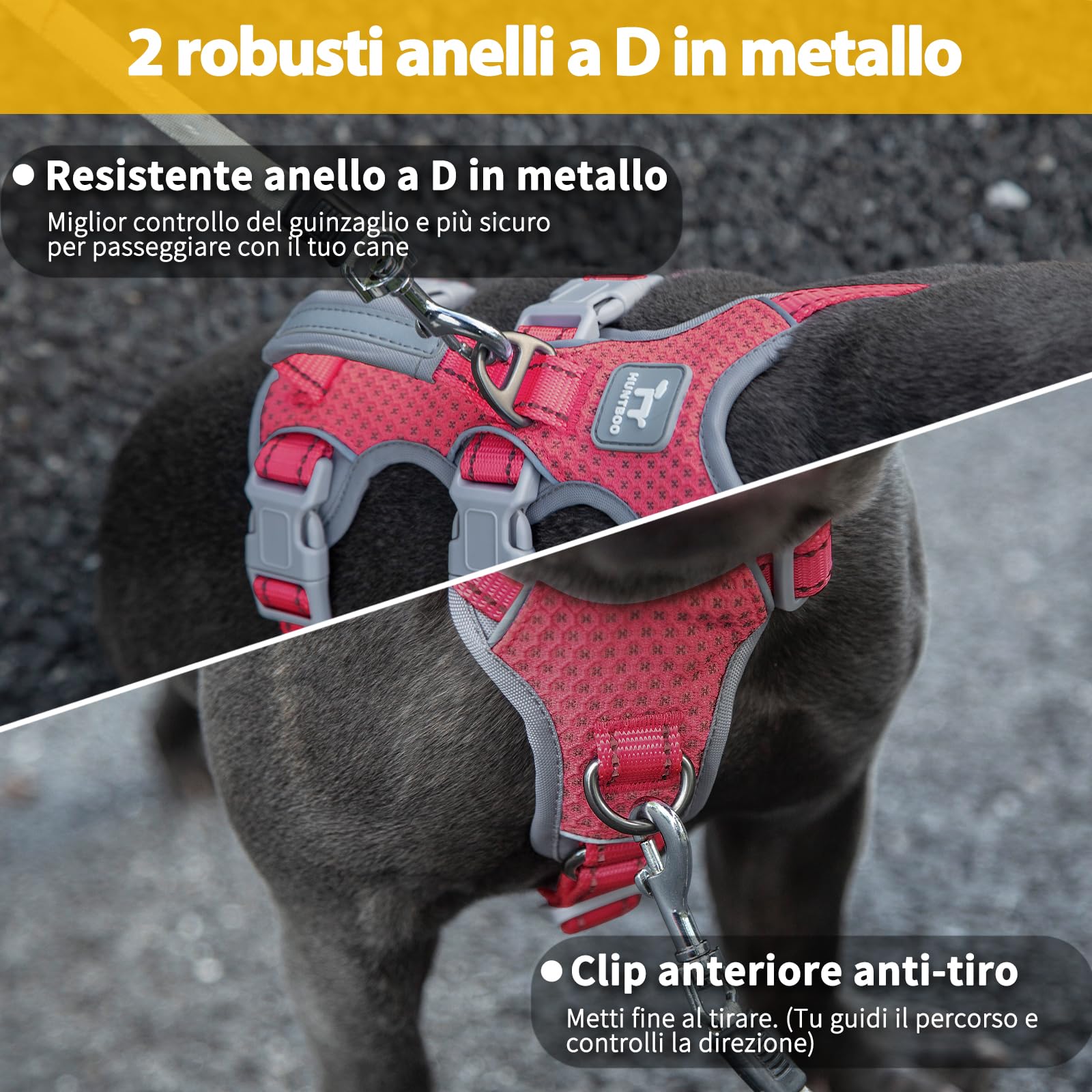 Huntboo Imbracature per cani a prova di fuga,pettorina sicura per cani no escape,pettorina completamente riflettente con impugnatura imbottita,durevole,regolabile per cani di grossa taglia a passeggio