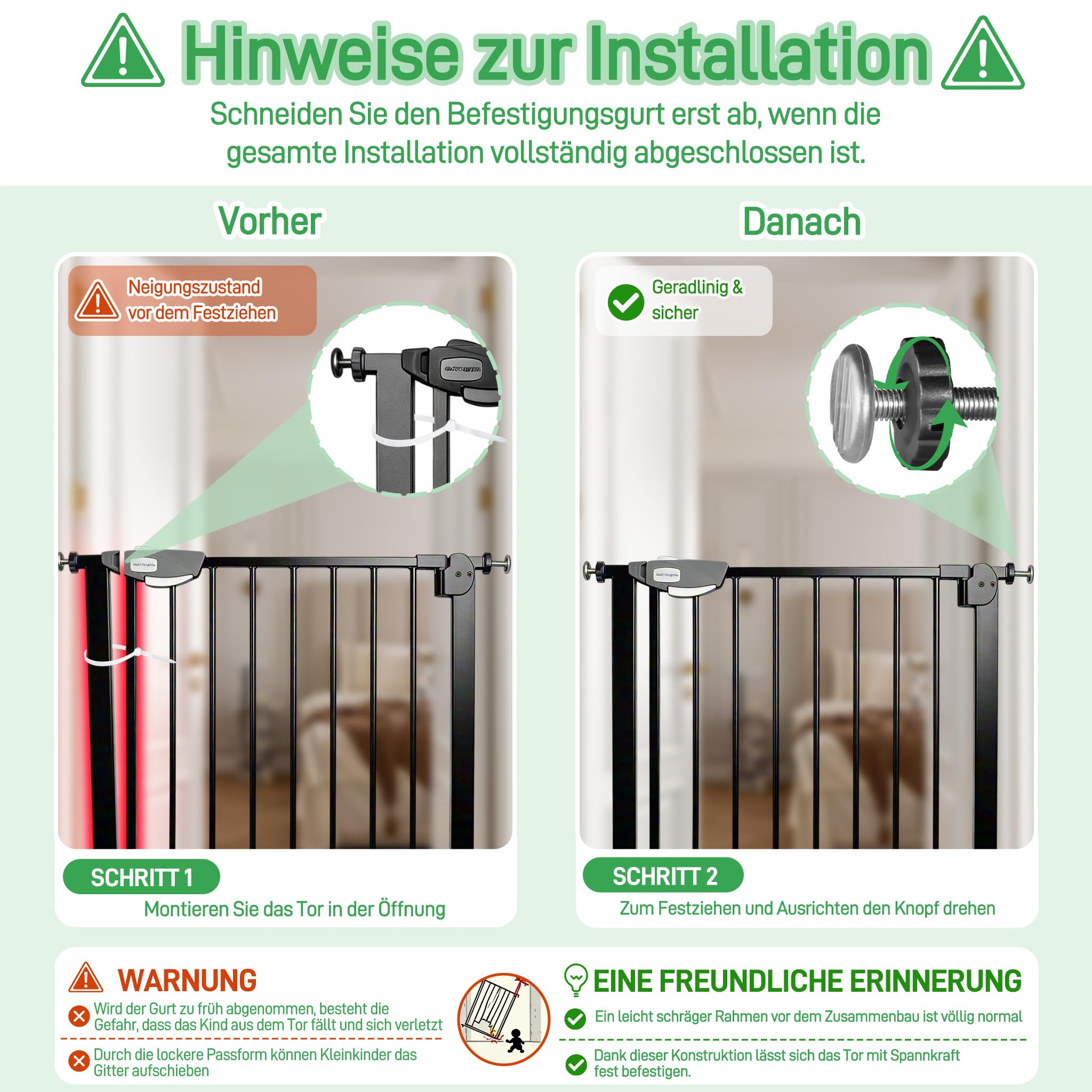 Aufun Treppenschutzgitter Türschutzgitter Kinder ohne Bohren, Druckbefestigung, selbstschließend, erweiterbar, 95-105 cm, Metall, Schwarz