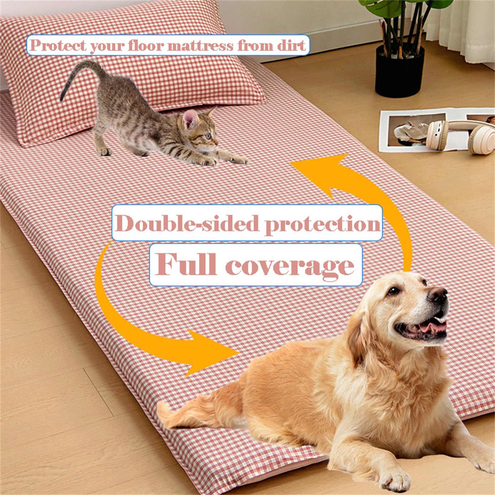 Housse De Matelas Futon en Coton avec Fermeture Éclair, Housse De Matelas De Sol Futon Japonais, Protection for Tatami De Sol Japonais, Lavable Et Facile À Enfiler/Retirer(Blue,160x210cm/63x83in)