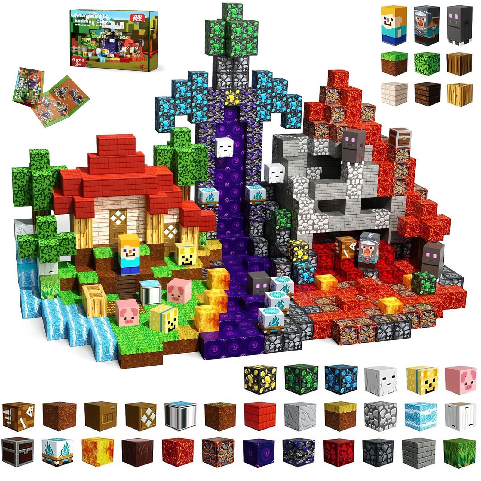 Vibe2Go 200 PCS Magnetic Building Blocks for Kids, Magnetic Cubes Stacking Toys, Educational Construction Building Cubes, Stacking Tiles, Birthday Gifts for Boys and Girls Age 3+ Years Old