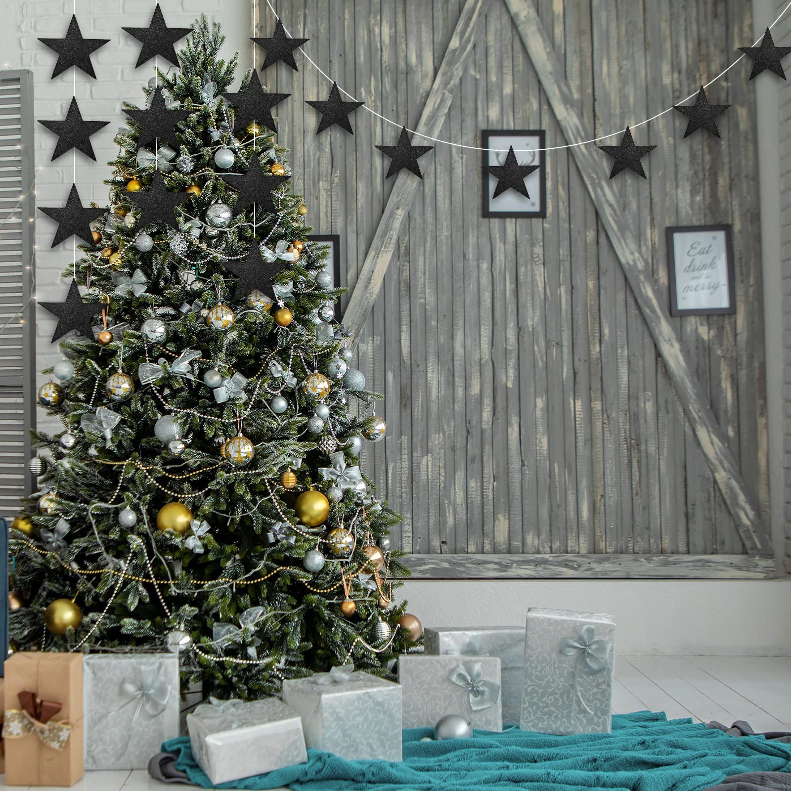 50pcs Glitter Star Cutouts, 6inch Twinkle Star Glitter Paper Confetti Star Shape Paper Cut Outs for Bulletin Board Classroom Wall Party Supplies (Black) - Image 4