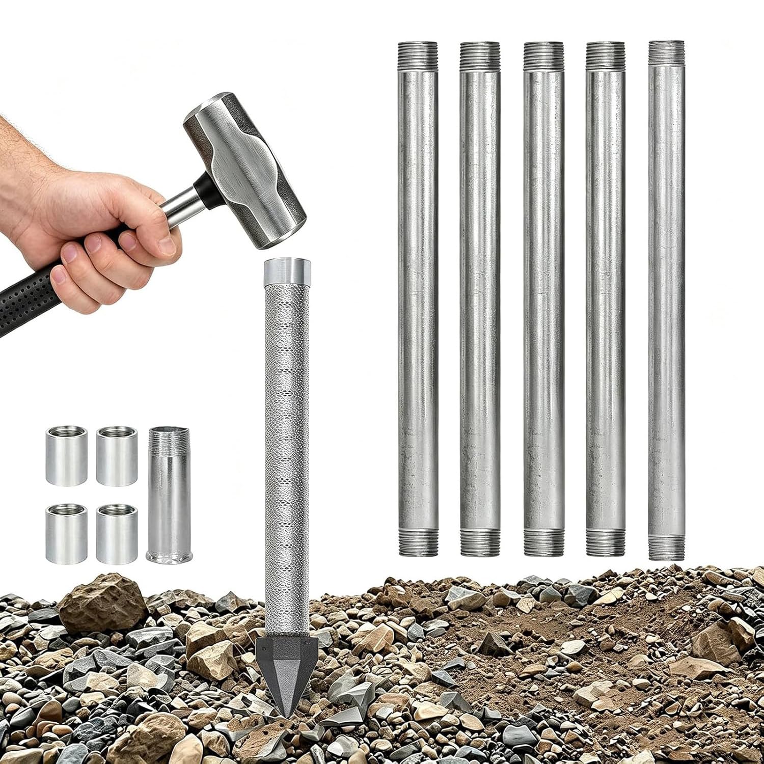 Kit Tubos para Pozo 1-1/4" NPT con Punta de Hierro Fundido | Incluye cinco acoplamientos y una tapa protectora para facilitar el montaje y proteger la rosca durante todos los golpes.